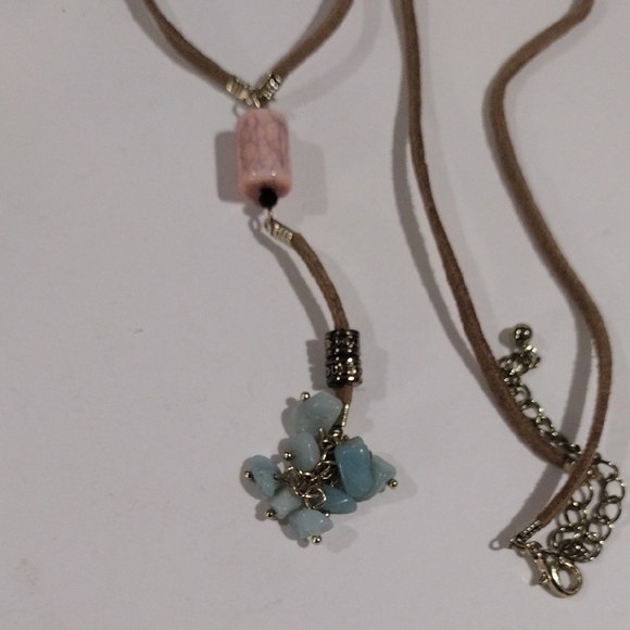 🌟 Gold-Tone Brown Cord Colorful Beaded Necklace w/ Beads Cluster Pendant, Chic - Picture 12 of 12